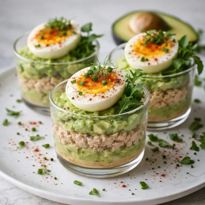 Verrines aux œufs durs thon avocat (citron & herbes)