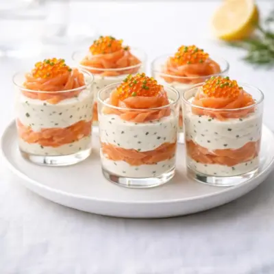 Verrines de saumon fumé et mascarpone citron, œufs