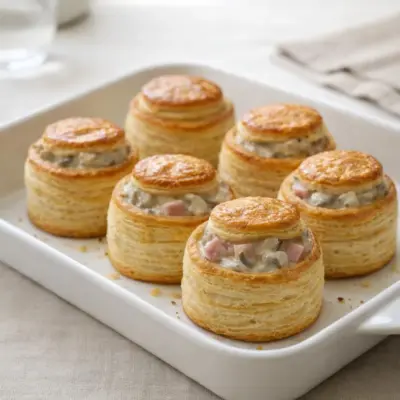 Vol au vent jambon champignons chèvre frais