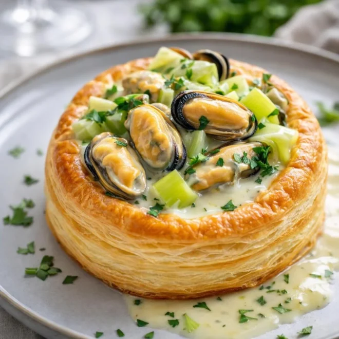 Vol-au-vent aux moules et vin blanc : crémeux