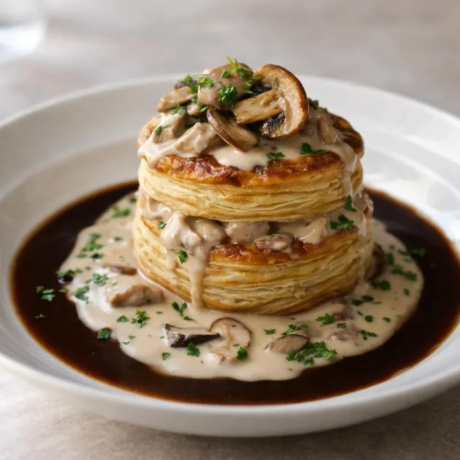 Recette vol-au-vent poulet champignons, crème