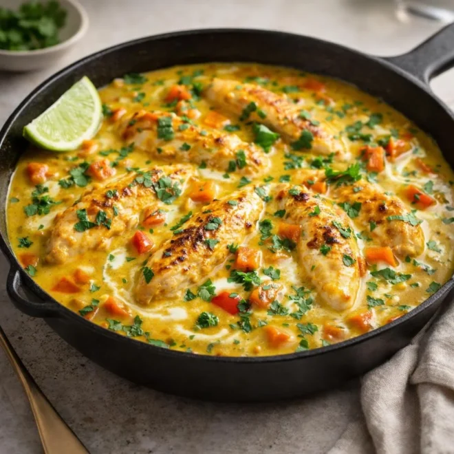Aiguillettes de poulet au curry onctueuses à la coco