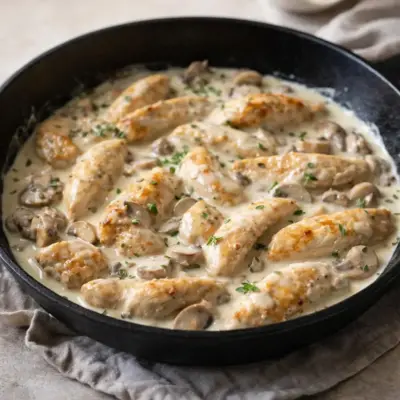 Recette aiguillettes de poulet aux champignons crémeux