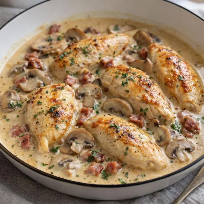 Aiguillettes de poulet crémeuses aux champignons