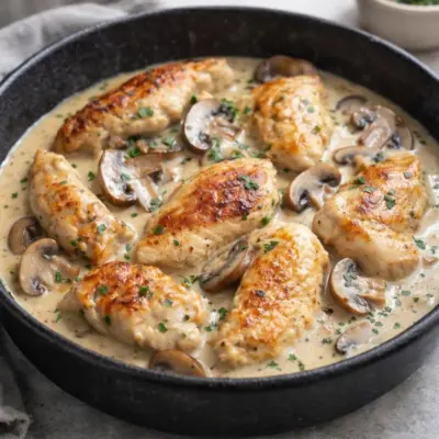 Aiguillettes de poulet à la crème et aux champignons
