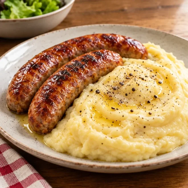 Aligot et saucisses de Toulouse, crémeux et bien dorés