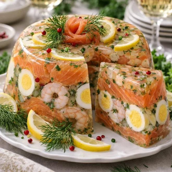 Aspic de saumon fumé aux crevettes : recette