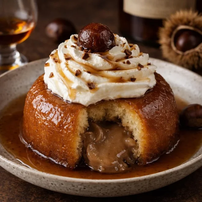 Baba au rhum brun cœur fondant à la crème de marrons