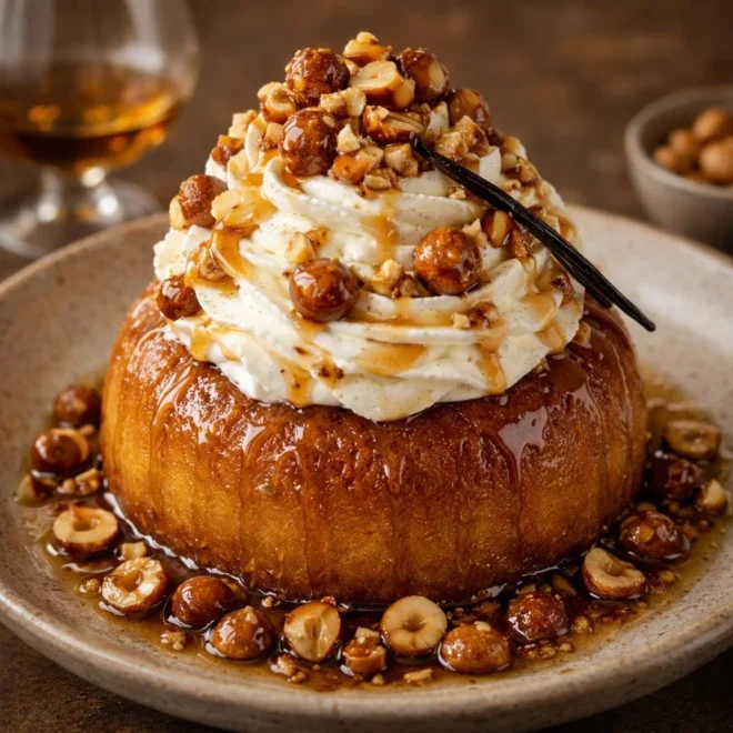 Baba au rhum brun : noisettes caramélisées & vanille