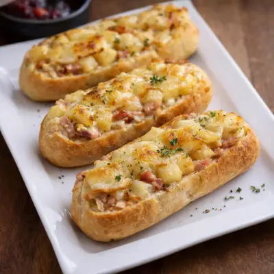 Baguettes farcies tartiflette reblochon, au four