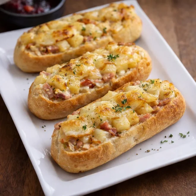Baguettes farcies tartiflette reblochon, au four