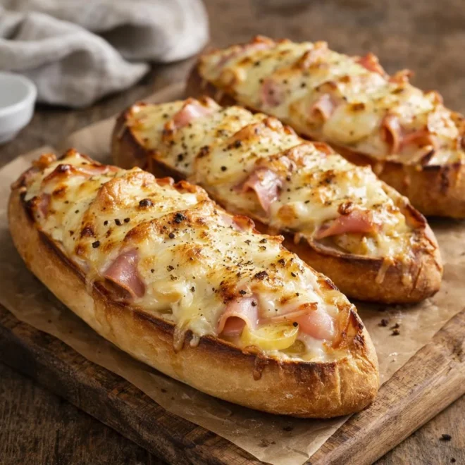 Baguettes raclette gratinées au jambon et crème