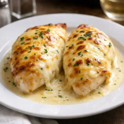 Blanc de poulet à la mozzarella & sauce vin blanc
