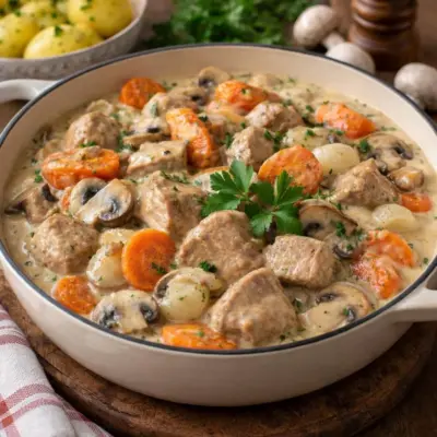 Blanquette de porc à l’ancienne carottes & champignons