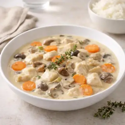 Blanquette de poulet aux champignons : sauce crémeuse