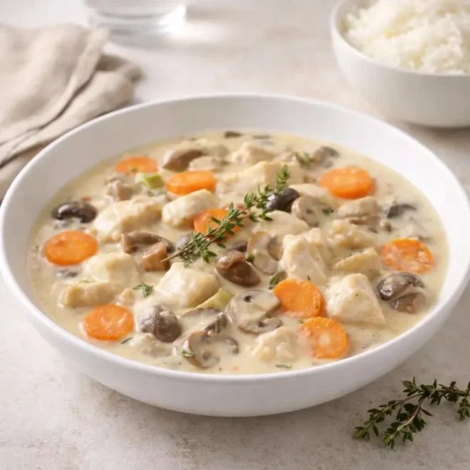 Blanquette de poulet aux champignons : sauce crémeuse