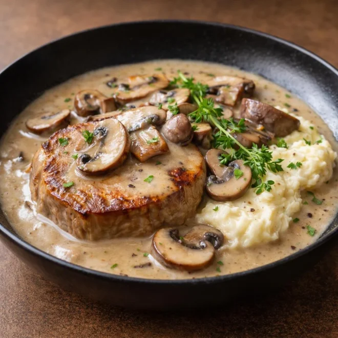Blanquette de filet mignon aux champignons, sauce crémeuse