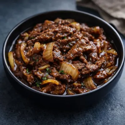 Bœuf aux oignons caramélisés : tendre et sauce sucrée-salée