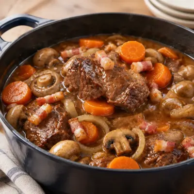 Bœuf bourguignon fondant en cocotte