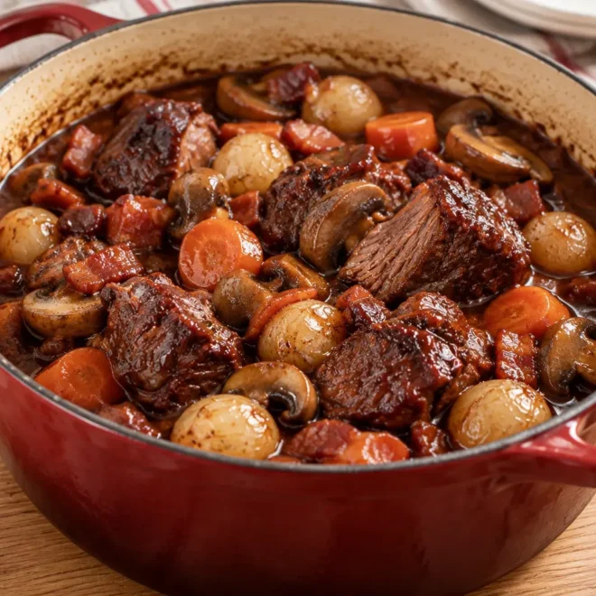 Bœuf bourguignon : recette fondante en cocotte