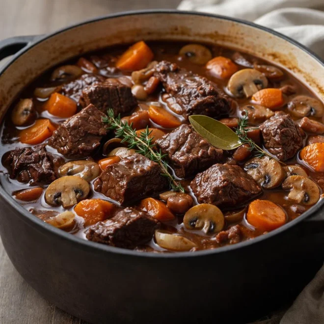 Recette bœuf bourguignon au vin rouge corsé