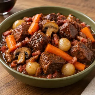 Bœuf bourguignon traditionnel : recette fondante