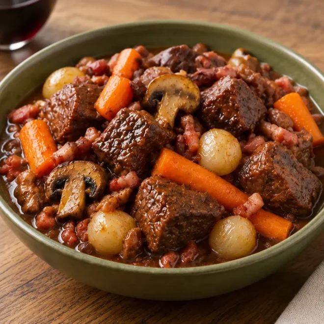 Bœuf bourguignon traditionnel : recette fondante