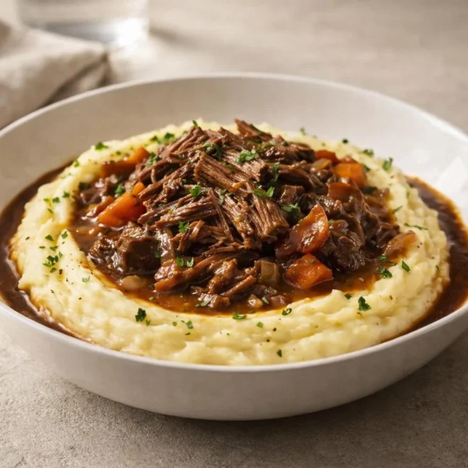 Bœuf braisé en sauce : purée maison onctueuse