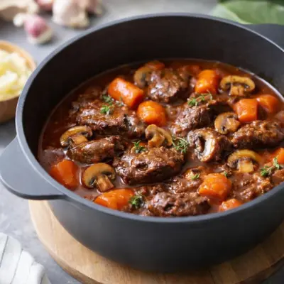 Recette bœuf carotte au vin rouge (mijoté fondant)