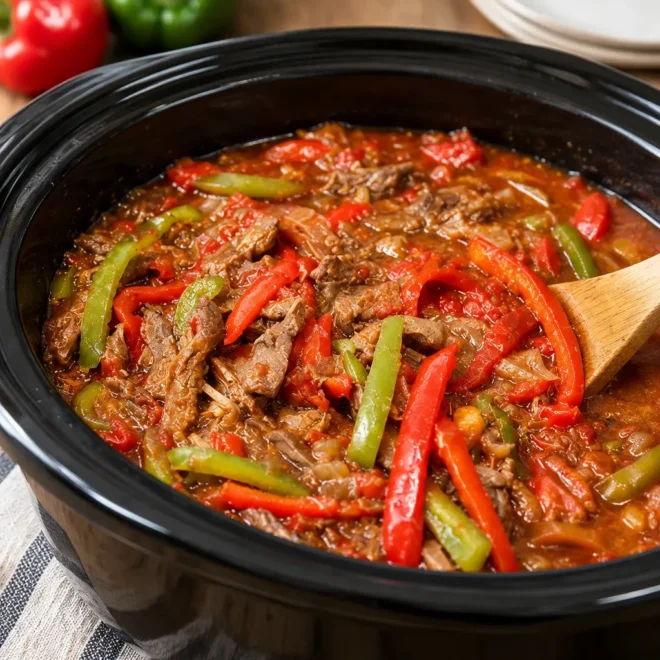 Bœuf mijoté aux poivrons en cocotte