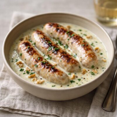 Boudin blanc à la sauce crémeuse au fromage bleu