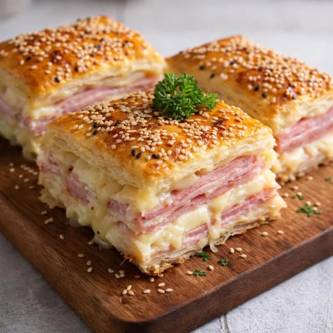 Brioche feuilletée au jambon et emmental au miel