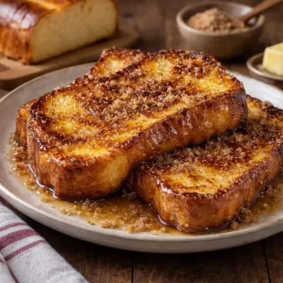 Brioche perdue dorée au sucre roux : beurre noisette