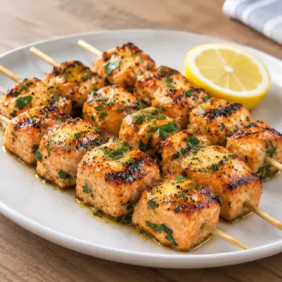 Brochettes de saumon faciles, miel et moutarde