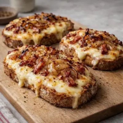 Bruschetta raclette lardons oignons : facile et fondante