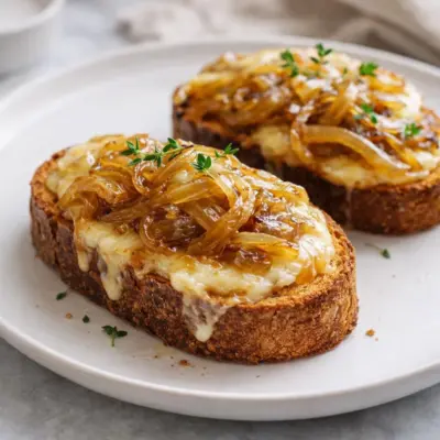 Bruschettas aux oignons caramélisés et gruyère