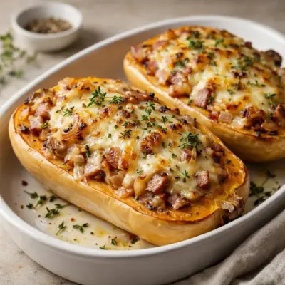 Butternut farcie au reblochon et chèvre gratinée