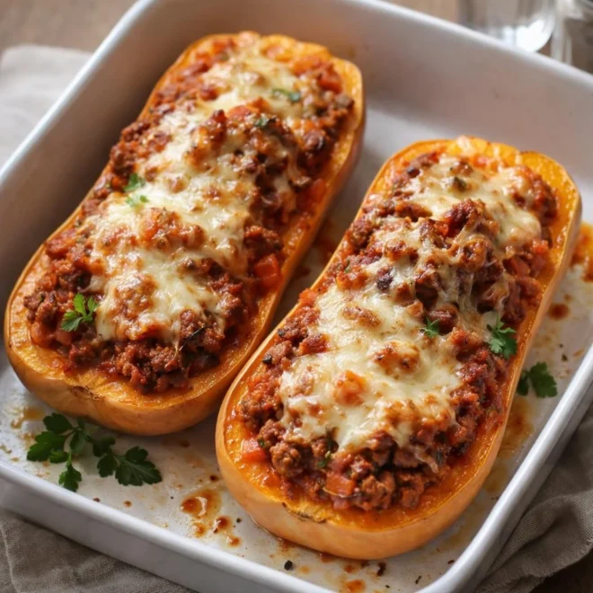 Butternut farcie à la bolognaise : mozzarella fondante