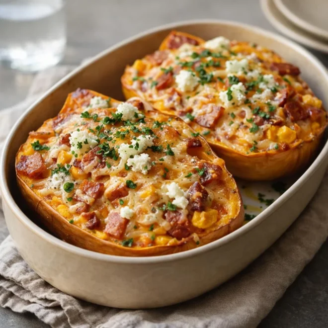 Butternut farcie aux lardons ricotta gratin au four