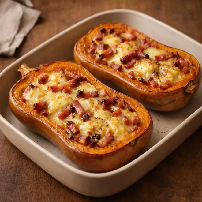 Butternut rôti au reblochon et lardons fumés (gratin)