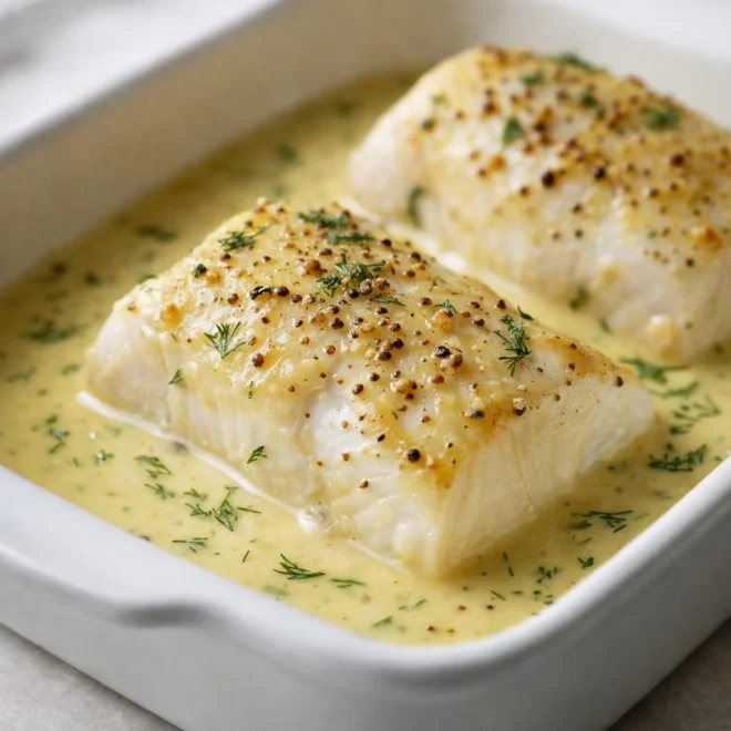 Cabillaud au four à la moutarde et crème citronnée