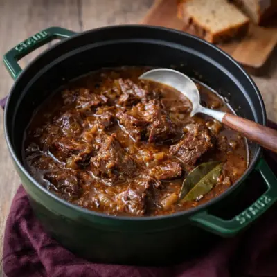 Carbonade flamande traditionnelle : bœuf mijoté à la bière