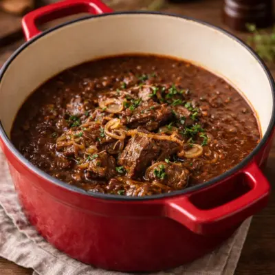 Carbonnade flamande traditionnelle bière mijotée