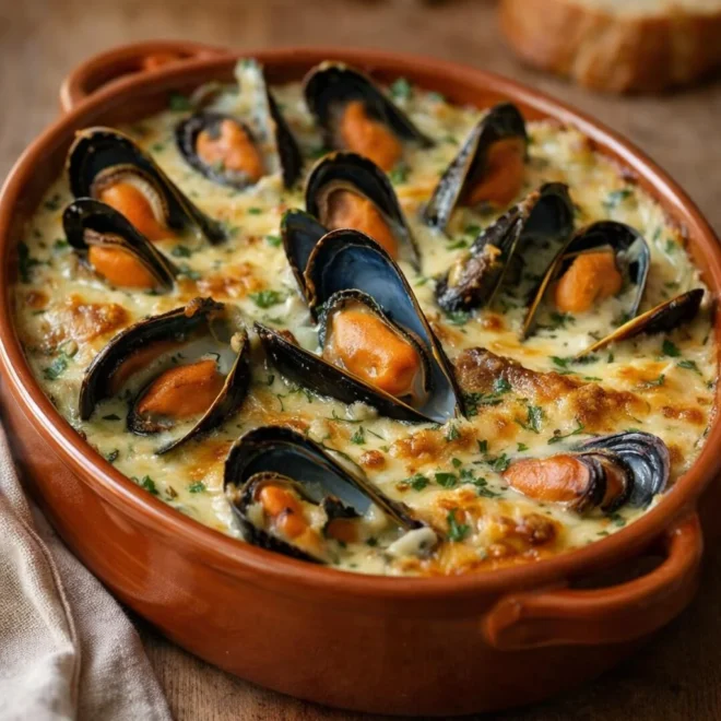 Cassolette de moules à la crème et au comté