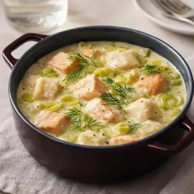 Cassolette aux deux poissons : saumon & cabillaud