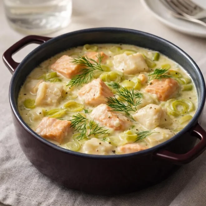 Cassolette aux deux poissons : saumon & cabillaud