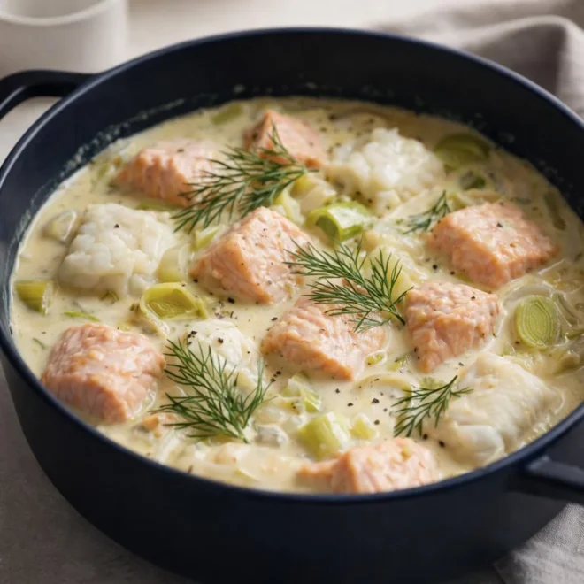 Cassolette aux deux poissons saumon cabillaud : vin blanc