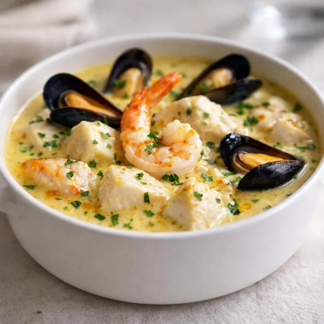 Cassolette de fruits de mer et poisson à la crème