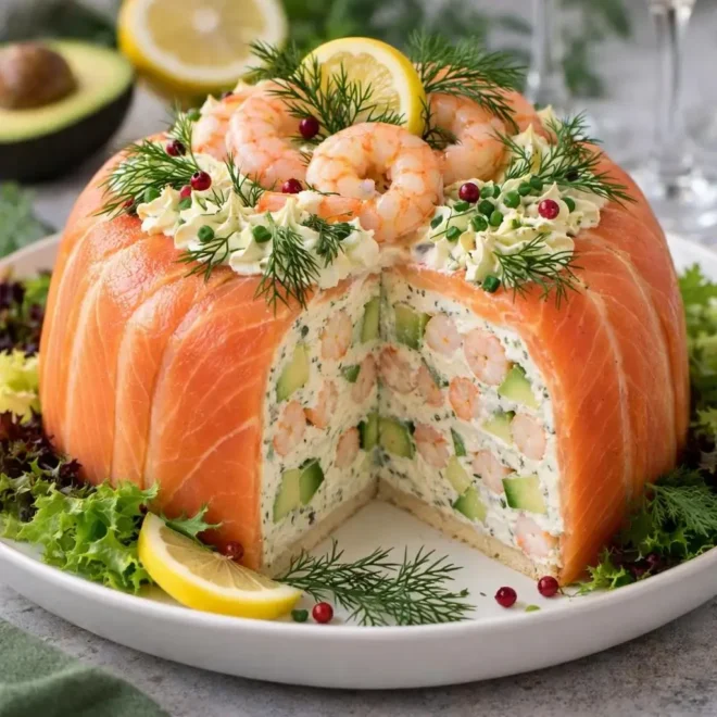 Recette charlotte de saumon fumé crevettes avocat