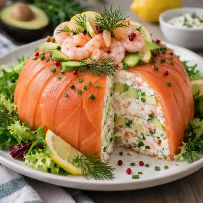 Charlotte de saumon fumé crevettes avocat